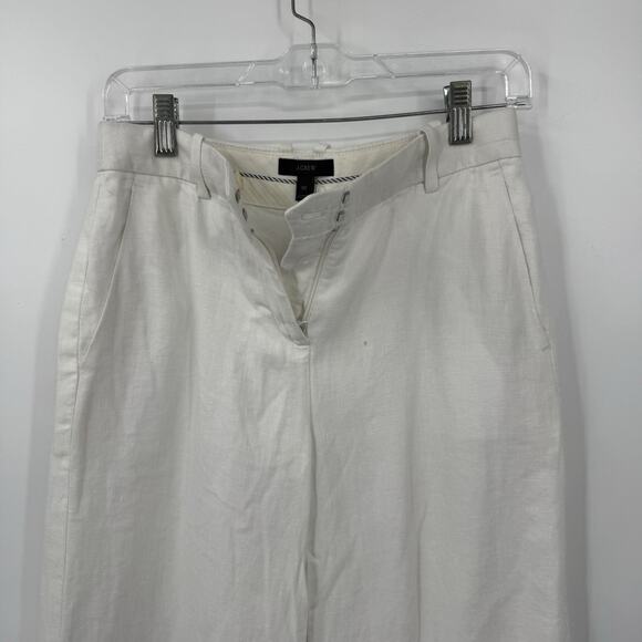 J Crew women 00 Linen Wide Leg Ankle Pants Flat Front Minimalist - Picture 4 of 8